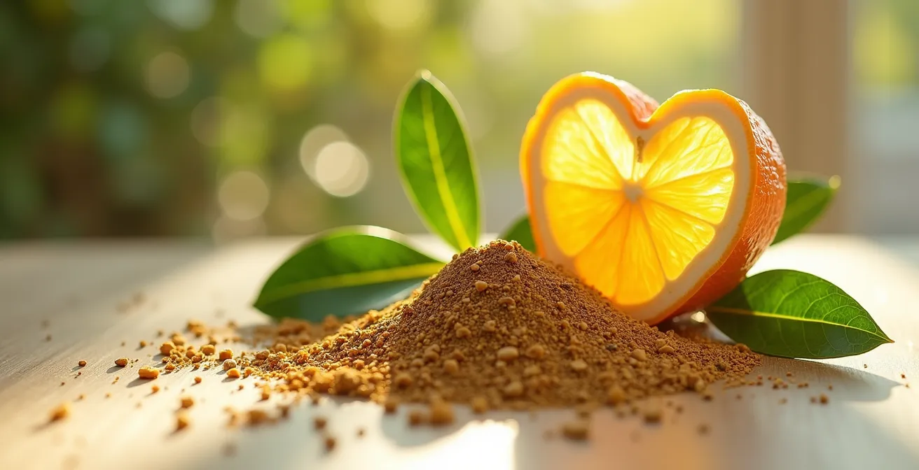Visual concept of natural cholesterol management with extracts and heart health symbolism